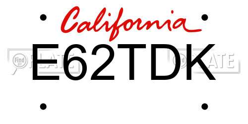 E62TDK California License Plate