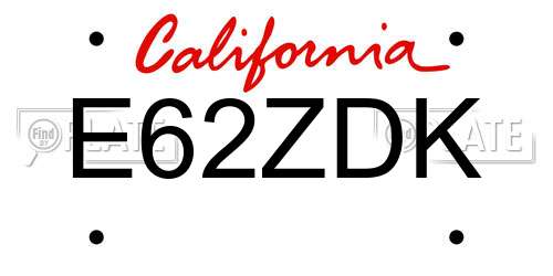 E62ZDK California License Plate