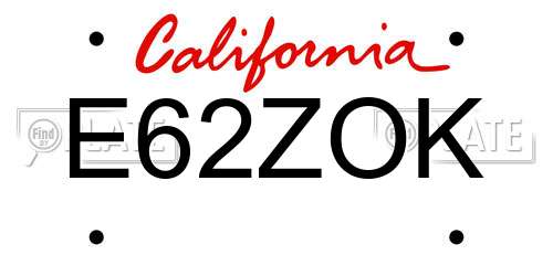 E62ZOK California License Plate