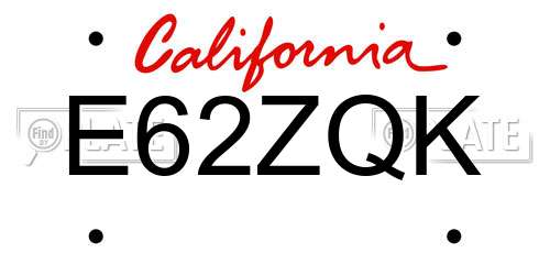E62ZQK California License Plate