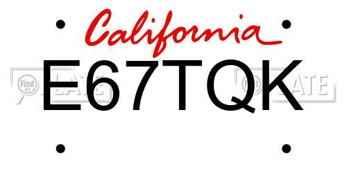 E67TQK California License Plate