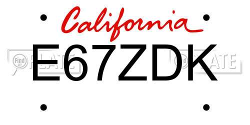 E67ZDK California License Plate