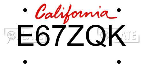 E67ZQK California License Plate