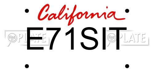 E71SIT California License Plate