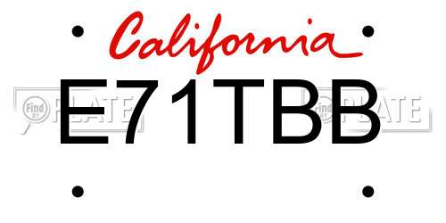 E71TBB California License Plate