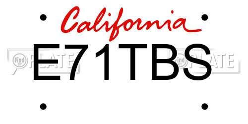 E71TBS California License Plate