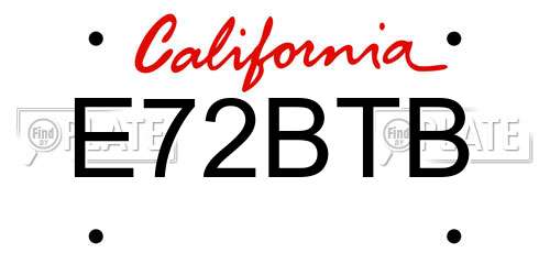 E72BTB California License Plate