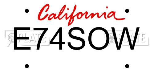 E74SOW California License Plate
