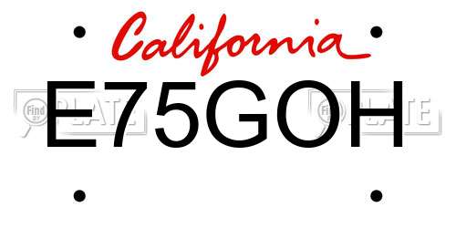 E75GOH California License Plate