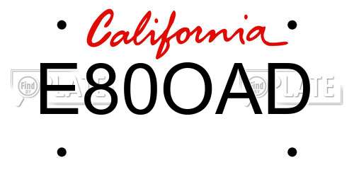 E80OAD California License Plate