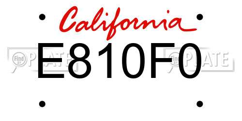 E810F0 California License Plate