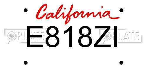 E818ZI California License Plate