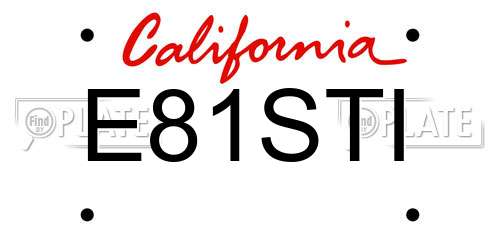 E81STI California License Plate