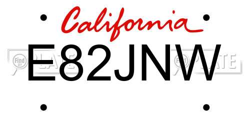 E82JNW California License Plate
