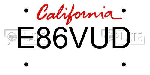 E86VUD California License Plate