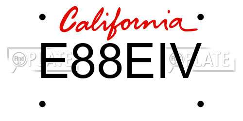 E88EIV California License Plate