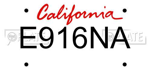 E916NA California License Plate