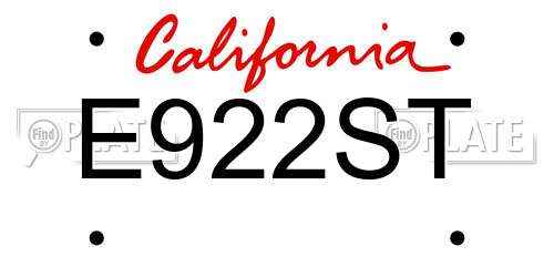 E922ST California License Plate