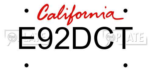 E92DCT California License Plate