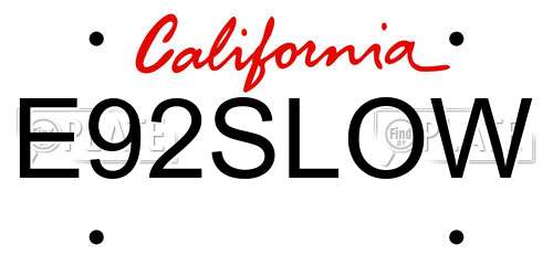 E92SLOW California License Plate