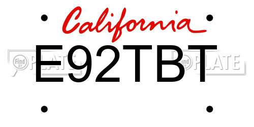 E92TBT California License Plate