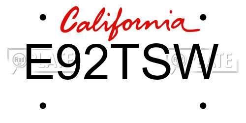 E92TSW California License Plate