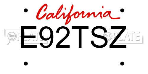 E92TSZ California License Plate
