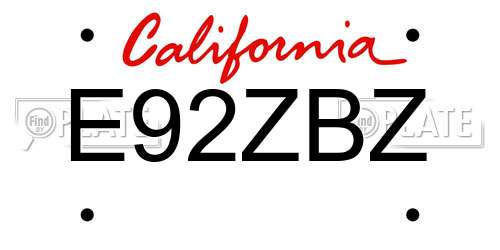 E92ZBZ California License Plate