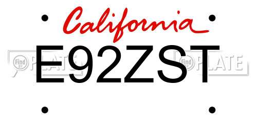 E92ZST California License Plate