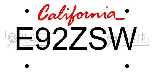 E92ZSW California License Plate