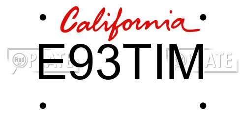 E93TIM California License Plate