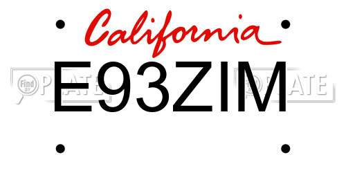 E93ZIM California License Plate