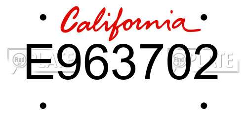 E963702 California License Plate