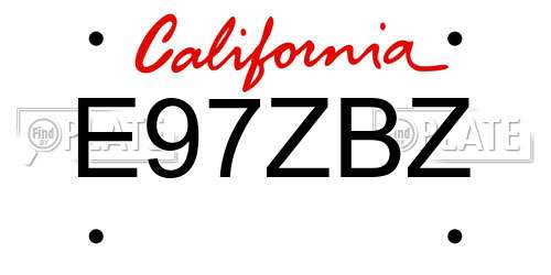 E97ZBZ California License Plate