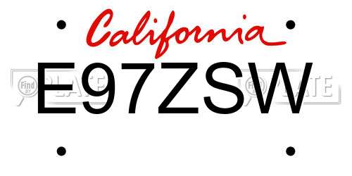 E97ZSW California License Plate