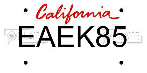 EAEK85 California License Plate