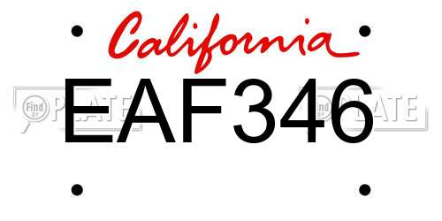 EAF346 California License Plate