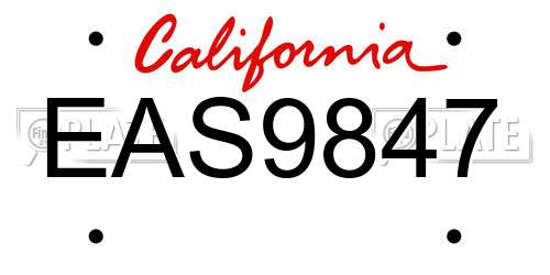 EAS9847 California License Plate