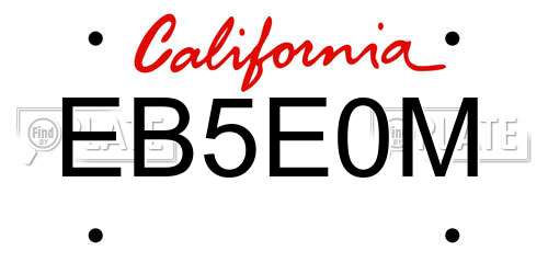 EB5E0M California License Plate