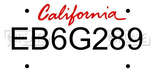 EB6G289 California License Plate