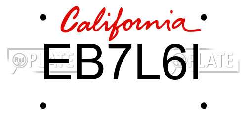 EB7L6I California License Plate
