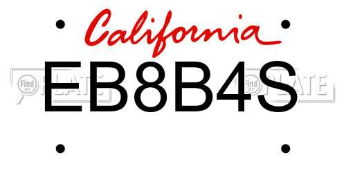 EB8B4S California License Plate