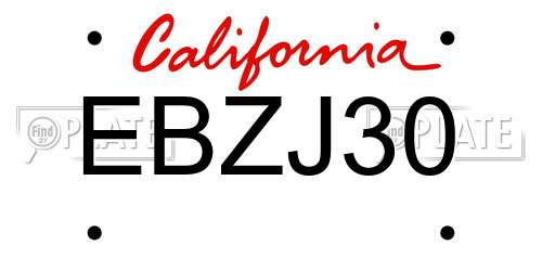 EBZJ30 California License Plate