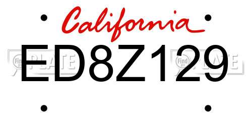 ED8Z129 California License Plate