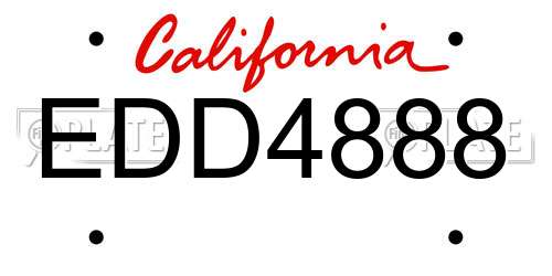 EDD4888 California License Plate