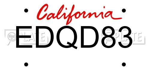 EDQD83 California License Plate