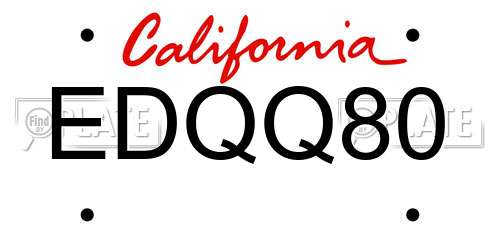 EDQQ80 California License Plate