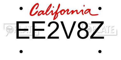 EE2V8Z California License Plate