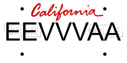 EEVVVAA California License Plate