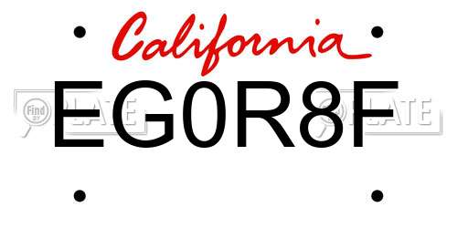 EG0R8F California License Plate